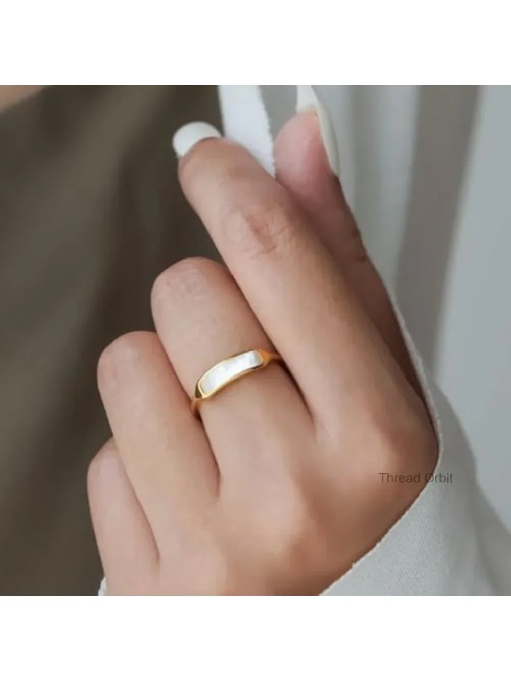 Dainty Minimalist Shell Pearl Ring Gold Plated Band